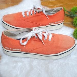 Vintage Polo Sport Ralph Lauren Orange Canvas Lace Up Sneakers Mens Size…